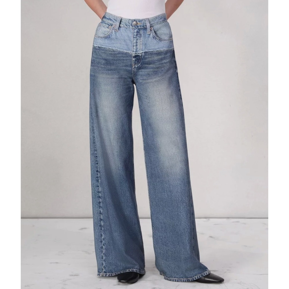 RAG & BONE Miramar Sofie Wide-Leg Pant Two-Tone Sweatpant Jeans Antonia Wash